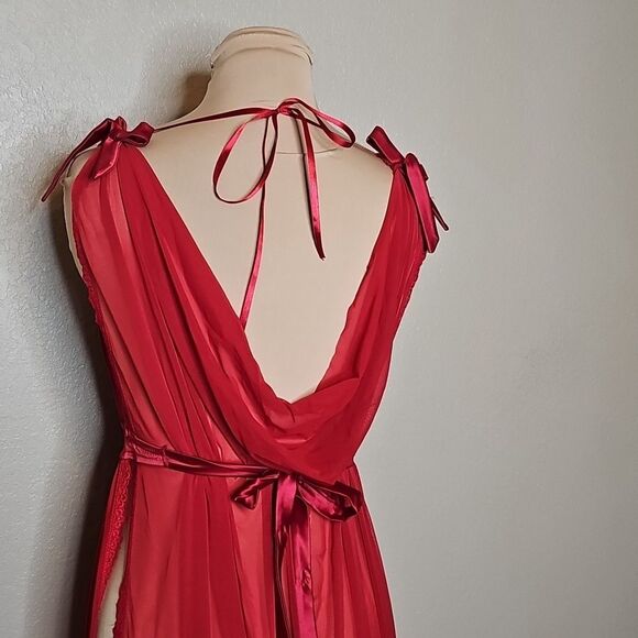 Oh La La Cheri Paris Red Maxi Lingerie Dress Small/Medium Drape Back Waist Cinch - Picture 6 of 12